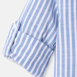 Pine Kids Cotton Woven Full Sleeves Mandarin Collar Shirt With Stripes - Blue image 5
