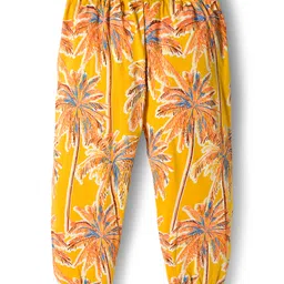 OLLINGTON ST. Cotton Knit Half Sleeves Co-ords Palm Tree Printed Hooded Top & Joggers Set - Yellow image 5