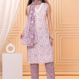 JC4U Women Floral Printed Pure Cotton Kurta with Trouser & Dupatta-picture-15