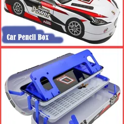 poksi Car Shape Pencil Box with Book stand and Three level Storage |Car Shape Art Plastic Pencil Box-picture-21