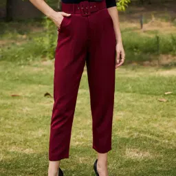 KASSUALLY Maroon Regular Fit Mid Rise Trousers-picture-10