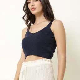 RAREISM Navy Cotton Solid Sleeveless Sweater image 3