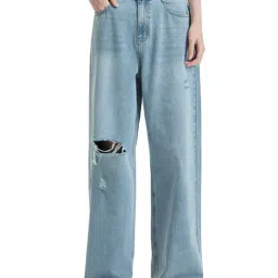 MIXXO Indigo Washed Wide Leg Fit Denim Jeans-picture-13