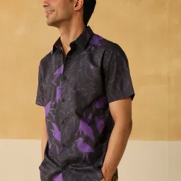 Andamen Black Cotton Slim Fit Printed Shirt image 3
