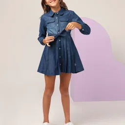 U.S. Polo Assn. Girls Indigo Pleated Polo Skater Dress image 3