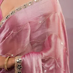 Koskii Onion Pink Mirrorwork Tissue Saree image 2