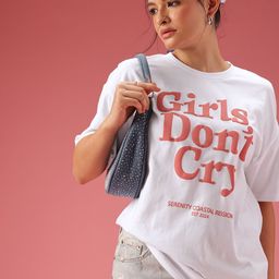 DressBerry Typography Printed Drop-Shoulder Sleeves Oversized Pure Cotton T-shirt-image-7