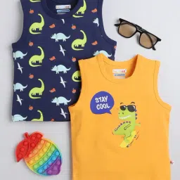 Bumzee Kids Navy & Orange Printed T-Shirt (Pack Of 2)-image-14