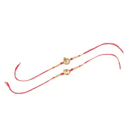 NVR Men Golden Red Religious Designer Ganesh Ji Thread Rakhi With Roli Chawal Chandan & Mishri image 3