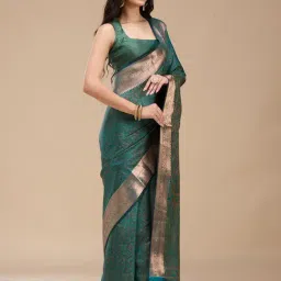 Koskii Rama Green Zariwork (Gold) Banarasi Silk Saree image 3