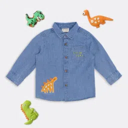 Pantaloons Baby Boys Blue Cotton Embroidery Shirt-image-6