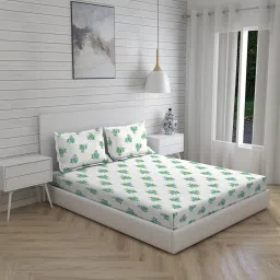 Layers Aura Floral Blue 110 TC Microfibre Double Bed Sheet with 2 Pillow Covers image 3