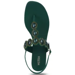 Metro Women's Green T-Strap Sandals image 3