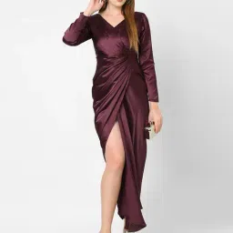 MISH Maroon V Neck Wrap Dress-image-17