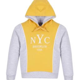 Plum Tree Kids Yellow & Grey Cotton Color Block Full Sleeves Hoodie-picture-35