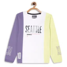 Octave Kids White & Purple Cotton Color Block Full Sleeves T-Shirt-picture-39