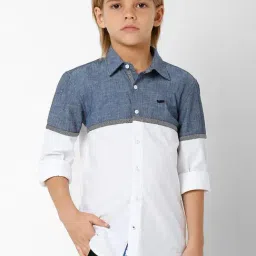 Gas Kids Grey & White Cotton Color Block Full Sleeves Shirt-image-62