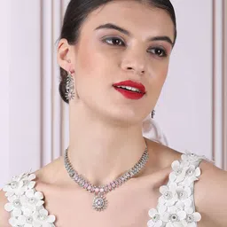 StileAdda Silver-Plated American Diamond Studded Jewellery Set image 3