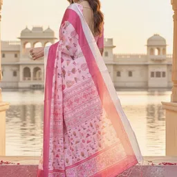 ZAMUNA Floral Linen Blend Bhagalpuri Saree image 4