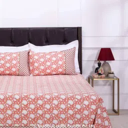 Shahenaz Orange 120 TC Cotton Suhana Double Bedsheet with 2 Pillow Covers image 3