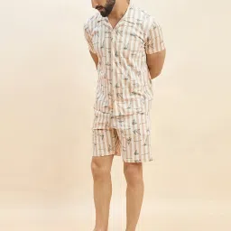 Sweet Dreams Beige Regular Fit Striped Cotton Shirt & Shorts Set image 3