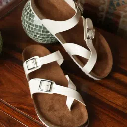 Mozafia Women's White Cross Strap Sandals-picture-33