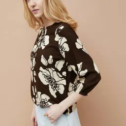 Fame Forever By Lifestyle Brown Regular Fit Floral Print Top image 3
