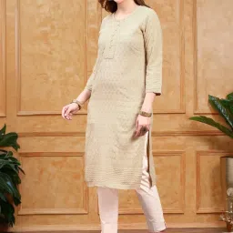Ishin Beige Embroidered Straight Kurta image 3