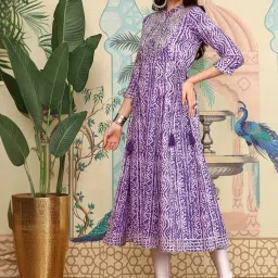 Ishin Purple Printed A-Line Kurta image 3