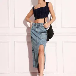 Miss Chase Blue Plain Skirt image 4