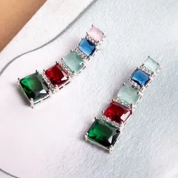 House of Nimriti Brass-Plated Brass American Diamond Earrings-image-47