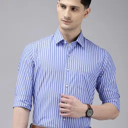 Arrow Manhattan Slim Fit Striped Cutaway Collar Pure Cotton Formal Shirt-image-49