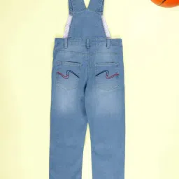 Kiddopanti Boys Light Wash Blue Denim Printed Regular Fit Dungaree image 2