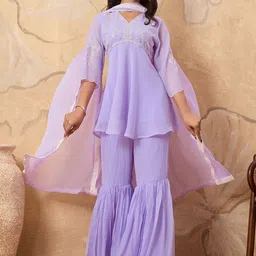 House of Pataudi Women Floral Embroidered A-Line Kurta with Sharara & Dupatta image 5