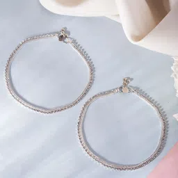 DIVASTRI Set Of 2 Sttainless Steel Silver-Plated Artificial Stones Beaded Anklet-picture-12