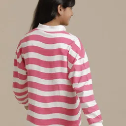 UNDER FOURTEEN ONLY Girls Striped Henley Neck Cotton T-shirt image 2