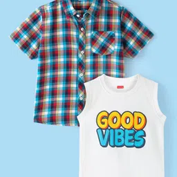 Babyhug Cotton Half Sleeve Twofer Check Shirt with T-Shirt - Multicolour image 1
