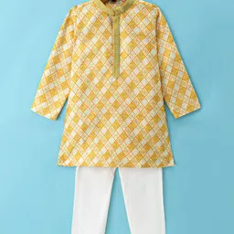 Robo Fry Silk Woven Full Sleeves Kurta Pyjama Set with Paisley Print - Golden-picture-16