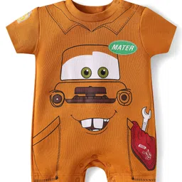 Babyhug Disney Interlock Knit Half Sleeves Romper With Cars Graphics - Brown-picture-14