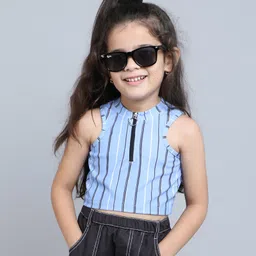 Taffykids Sleeveless Striped Crop Top - Blue-image-52