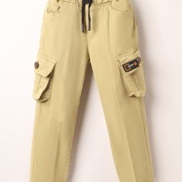 Olio Kids Cotton Woven Full Length Trouser With Cargo Pockets Text Print - Khaki-picture-32