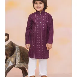 KID1 Rayon Cotton Full Sleeves Mirror Work Detailed Sequins Embellished Kurta Pyjama Set - Purple-picture-18