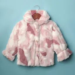 Little Kangaroos Woven Full Sleeves Fur Winter Jacket - Pink-picture-17