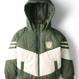 Babyhug Woven Full Raglan Sleeves Hooded Jacket with Color Block & Pocket - Olive Green-picture-14