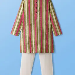 Pine Kids Woven Full Sleeves Kurta Pajama Set with Stripes - White-picture-20
