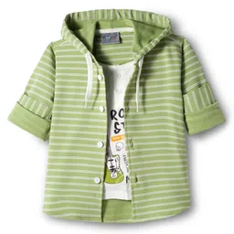 Dapper Dudes Full Sleeves Striped Hooded Shirt With Attached Tee - Green-picture-15