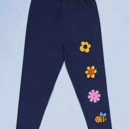 Kiddopanti Cotton Spandex Knit Floral Printed Leggings - Navy Blue-picture-26