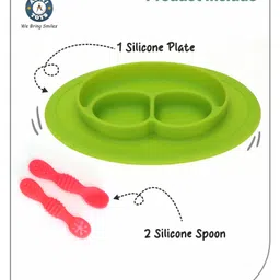 Aditi Toys Oval Baby Food Tray, Silicon Food Plate with Multiple Compartments & Two Spoons, Silicone Plate for Feeding Baby, Easy to Clean Silicon Plate Microwave & Dishwasher Safe. (Light Green) image 2