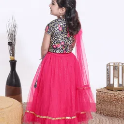 Babyhug Half Sleeves Sequined Choli and Mesh Lehenga Set with Ruffles Net Dupatta - Fuschia Navy Blue image 3