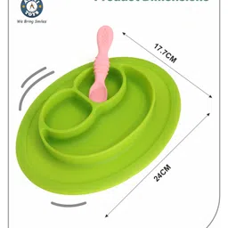 Aditi Toys Oval Baby Food Tray, Silicon Food Plate with Multiple Compartments & Two Spoons, Silicone Plate for Feeding Baby, Easy to Clean Silicon Plate Microwave & Dishwasher Safe. (Light Green) image 3
